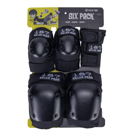 Kit protezioni skateboard e longboard 187 Killer Pads Adult Six Pack nero con ginocchiere gomitiere e parapolsi