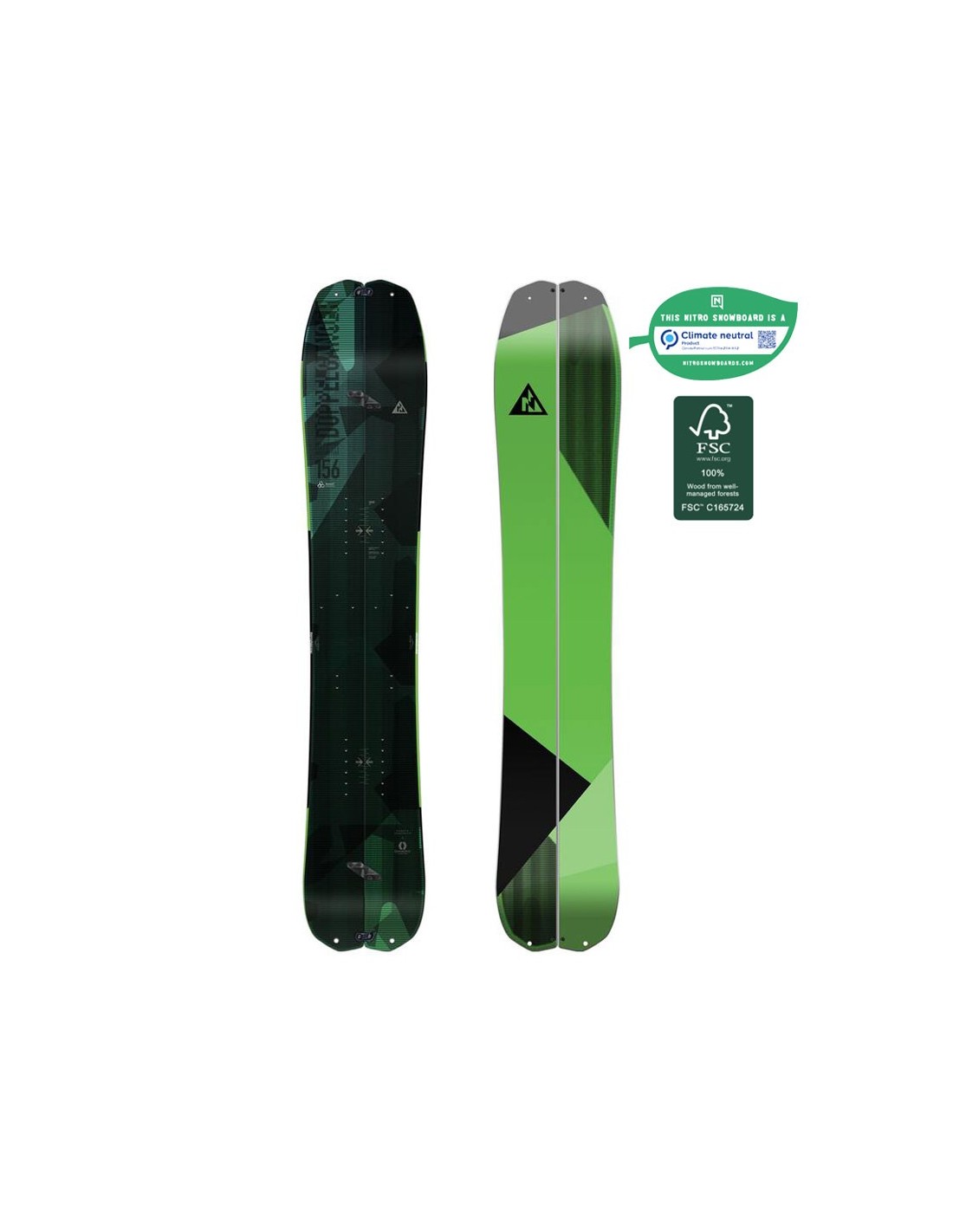 Tavola deck Snowboard NITRO Doppleganger Splitboard misura 160 cm Colore  Verde